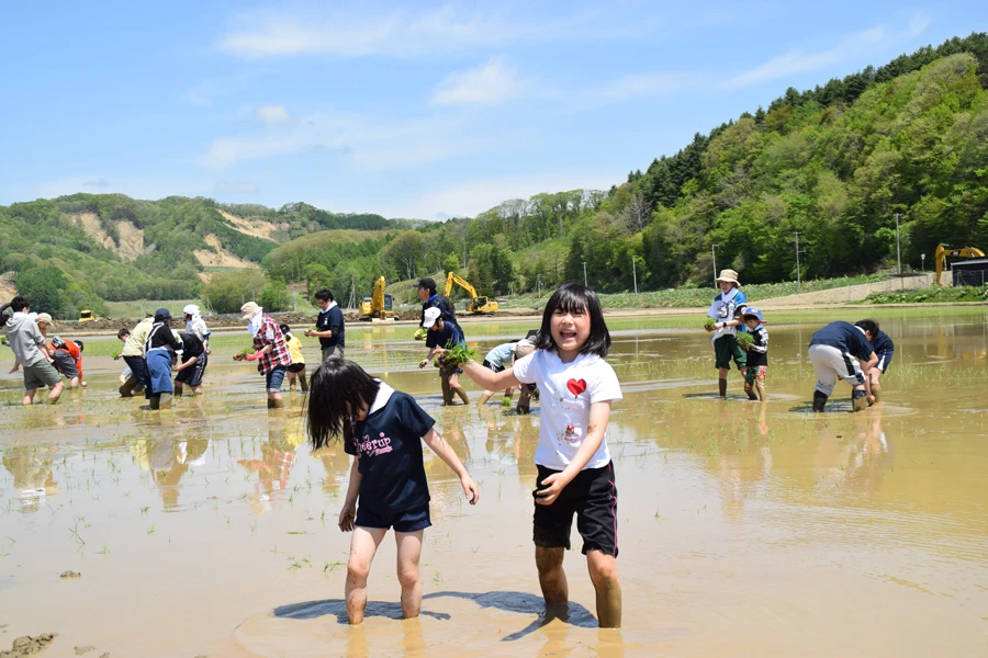 ふぁい田！北海道応援プロジェクト 田植えを楽しむ子どもたち