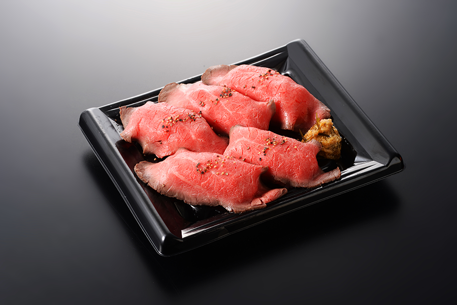 十勝彩美牛の肉寿司（赤身）５貫（お茶付）
