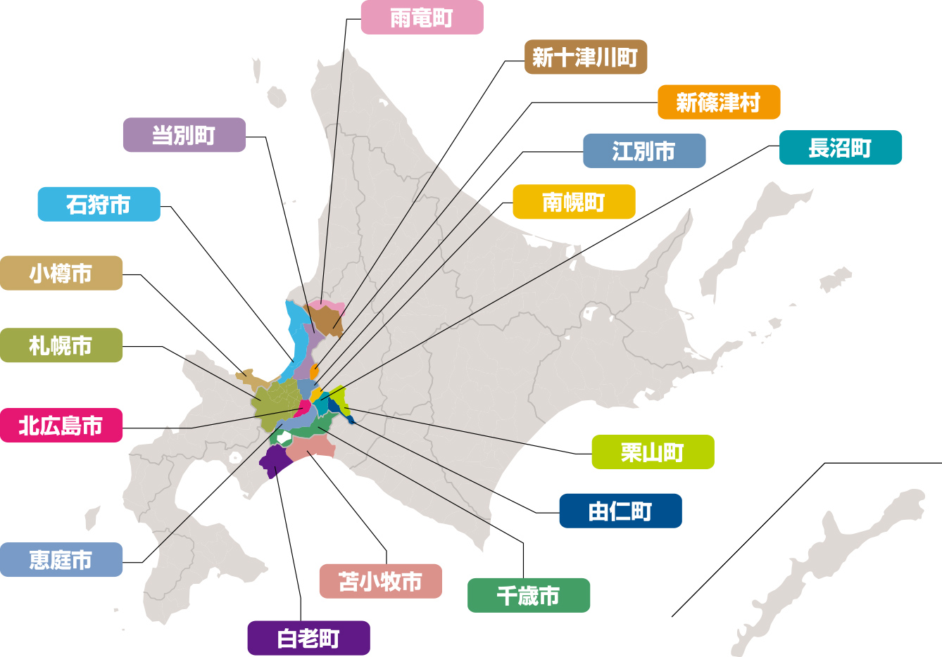 2023年対象市町村（オール北海道ボールパーク連携協議会17市町村）マップ