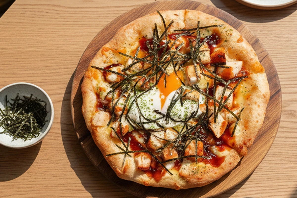 テリヤキチキンピッツァ 温玉のせ