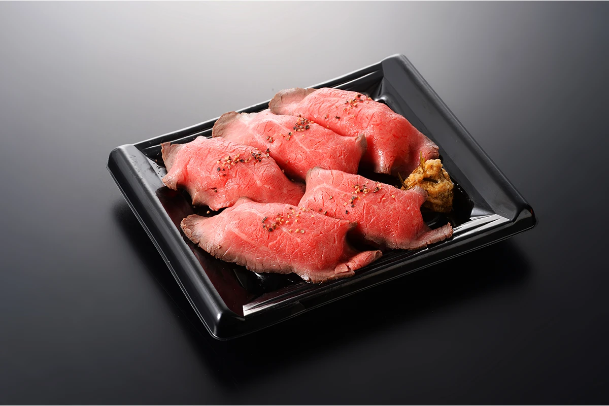 道産牛の肉寿司５貫（お茶付）