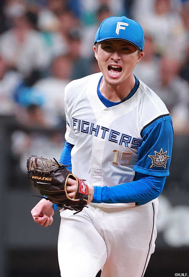 4回表のピンチを三振で抑えた上沢投手01