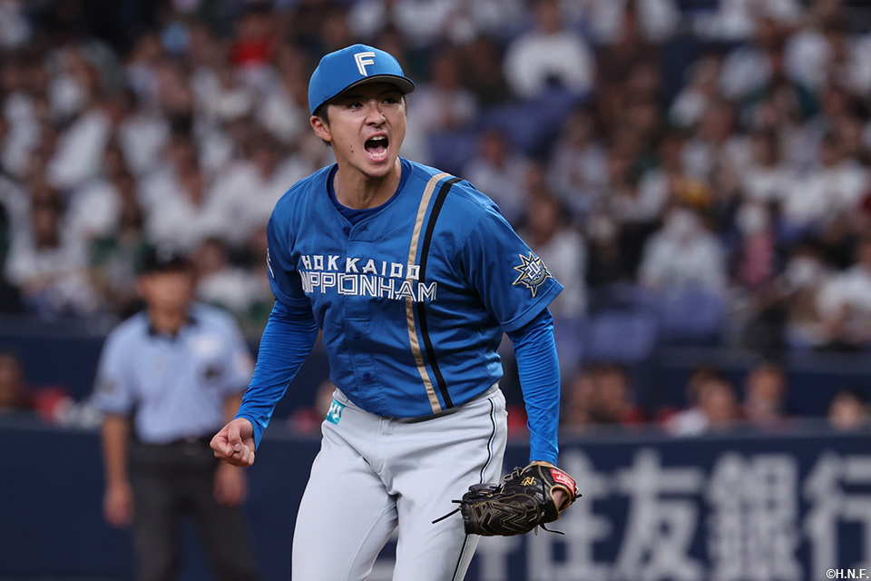 7回裏のピンチを抑えた上沢投手