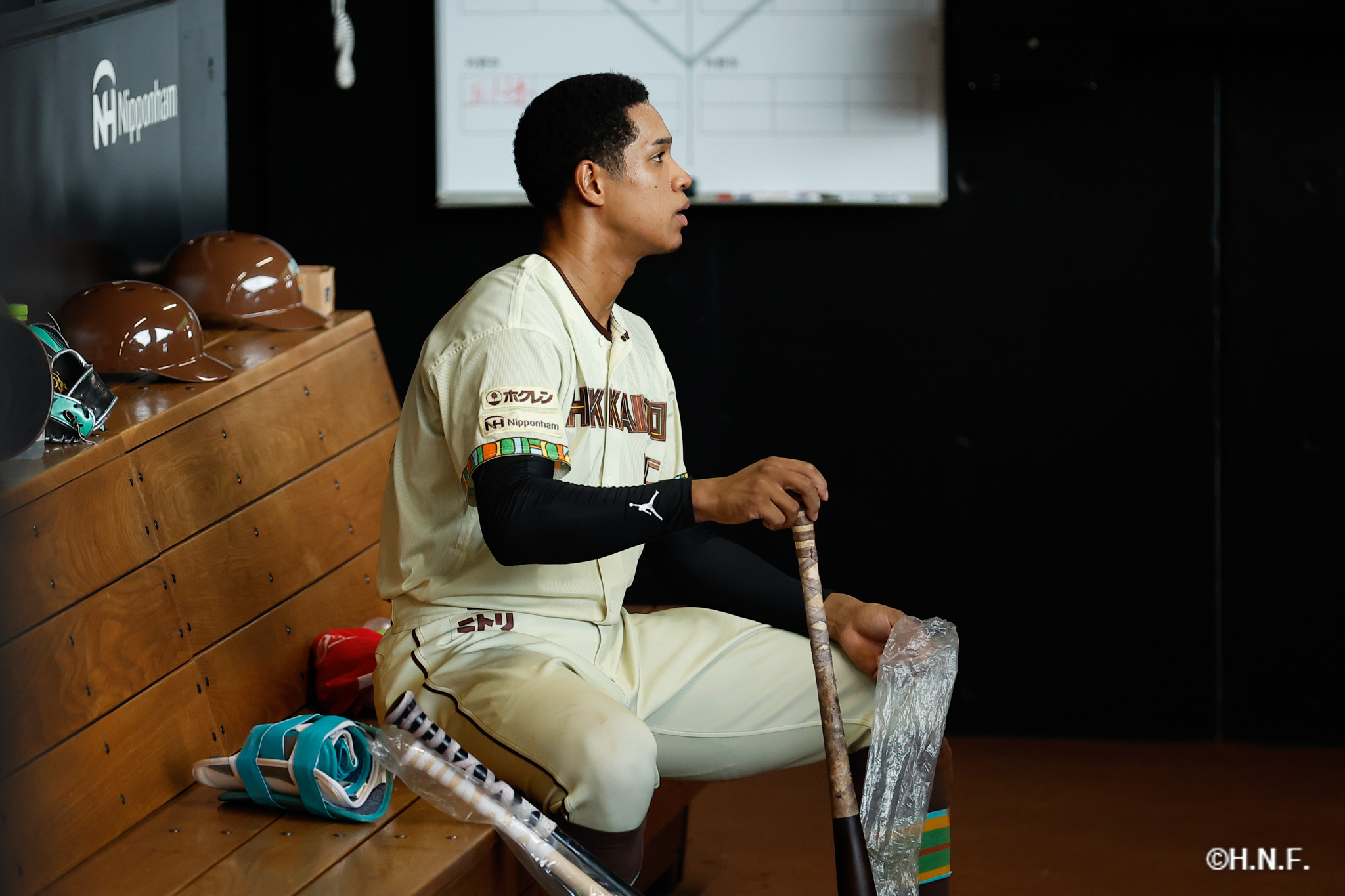 試合後の万波選手