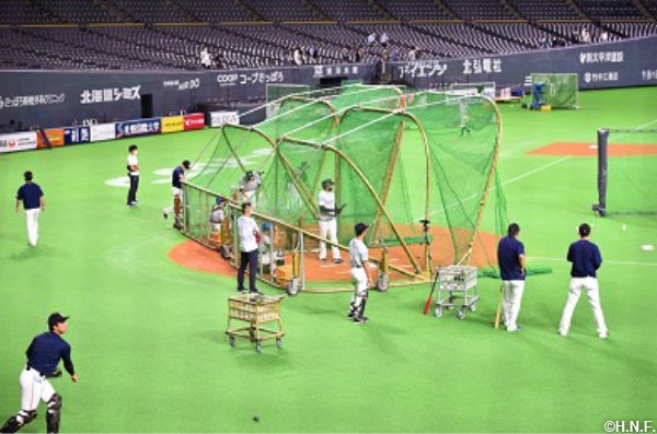 試合前のファイターズ選手の練習の様子