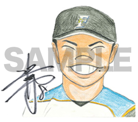 直筆サイン入りのフレップ画伯の選手似顔絵 イメージ