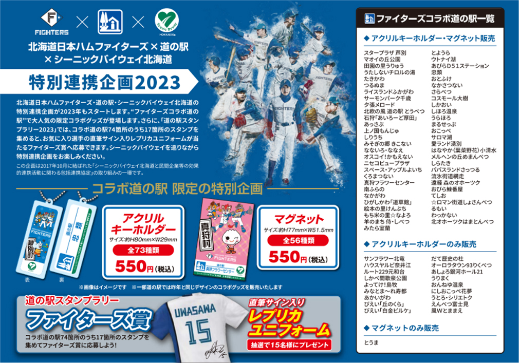 「シーニックバイウェイ北海道」と連携した“ファイターズコラボ道の駅”2023が4/22(土)スタート！