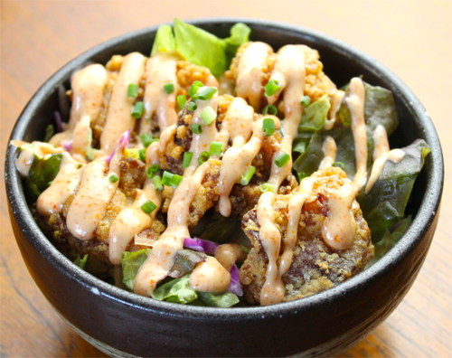 ヒーローレッドの明太マヨザンギ丼
