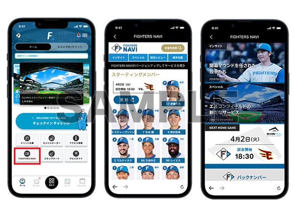 FIGHTERS NAVI SAMPLE 画面
