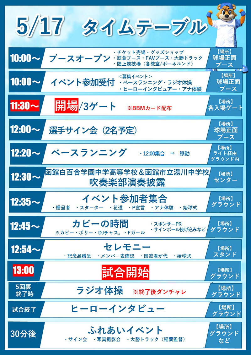 タイムテーブル 5月17日(土)