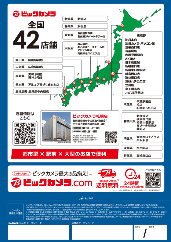 ビックカメラ特別優待券付きチラシ 裏