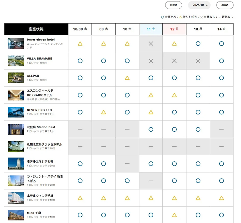 Fビレッジ宿泊予約サイト画面