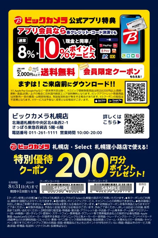 ビックカメラ特別優待券付きスクラッチカード裏