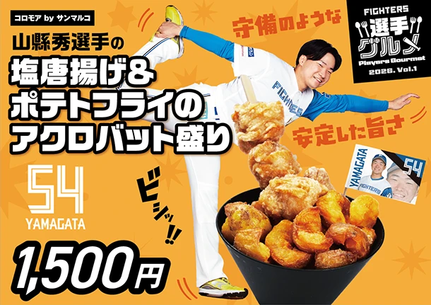 山縣秀選手の塩唐揚げ＆ポテトフライのアクロバット盛り