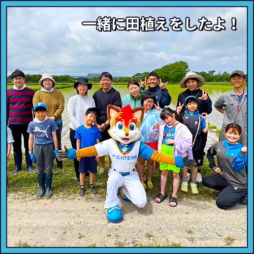 フレップと一緒に田植え